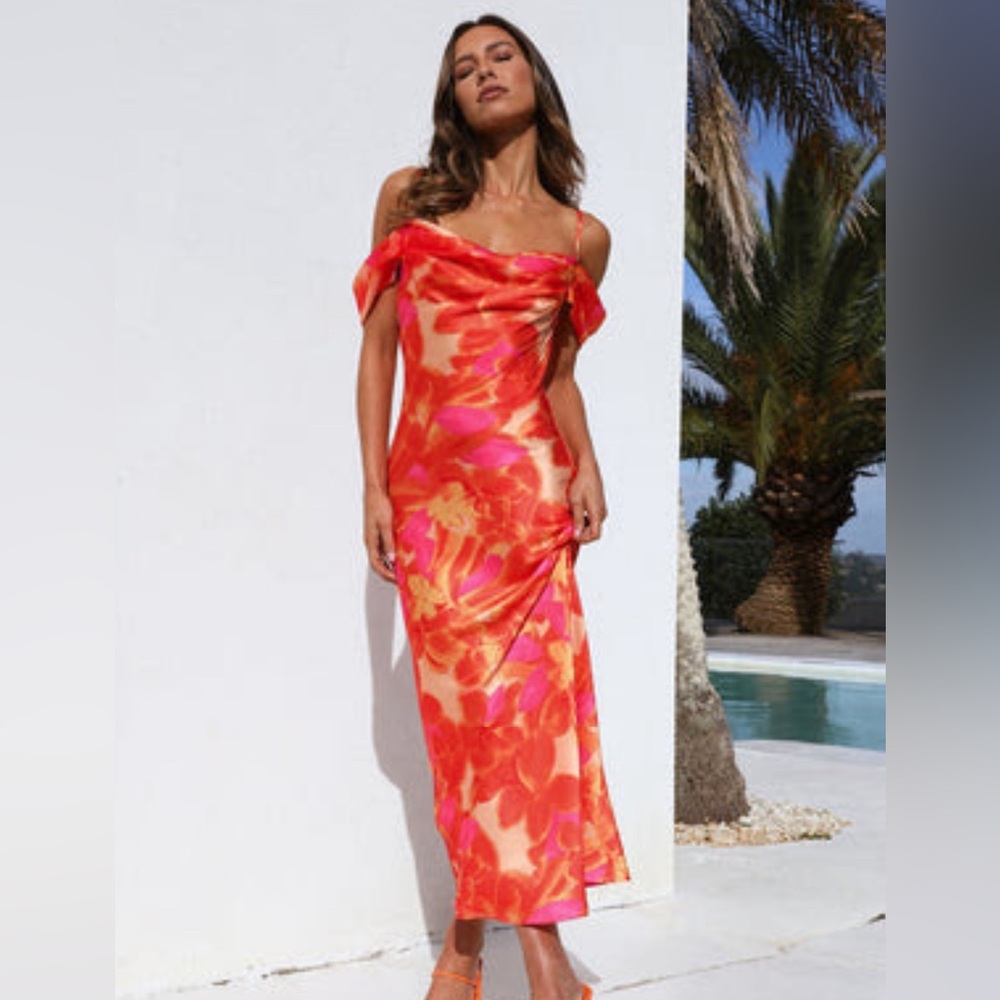 Hello Molly Blooming Version Satin Maxi Dress Orange